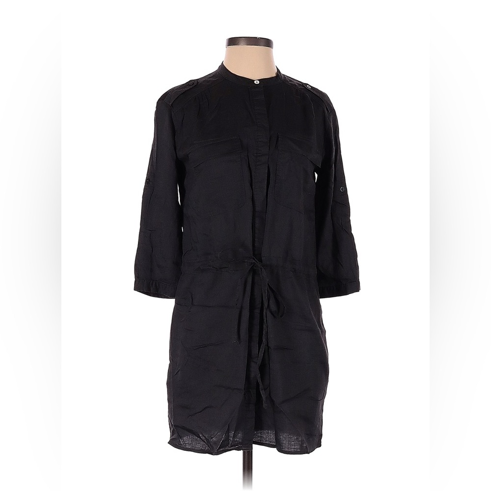 Mango 3/4 sleeve shirt dress button up dark grey black relaxed fit XXS worn once